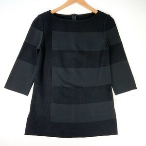 St. John Petite P Black Textured Stripe Sweater Tunic 3/4 Sleeve Knit Wool Blend